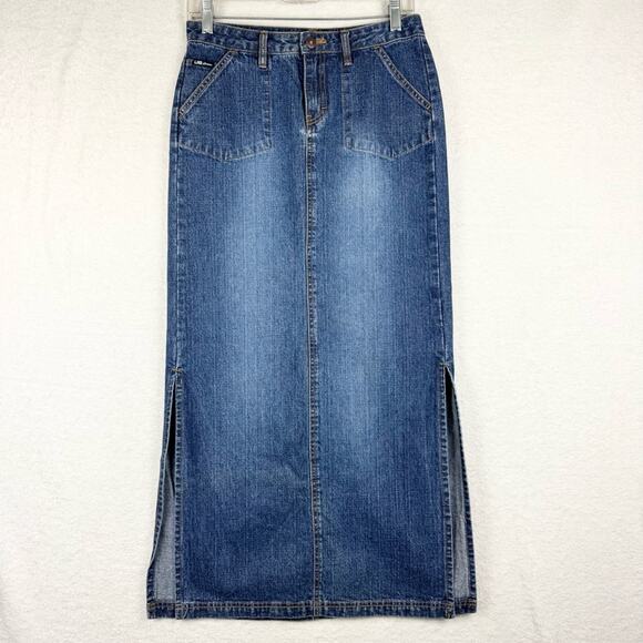Vintage Y2K 90s Low Rise Grunge Slit Side Denim Maxi Skirt By Unionbay Size 5 - Picture 5 of 14